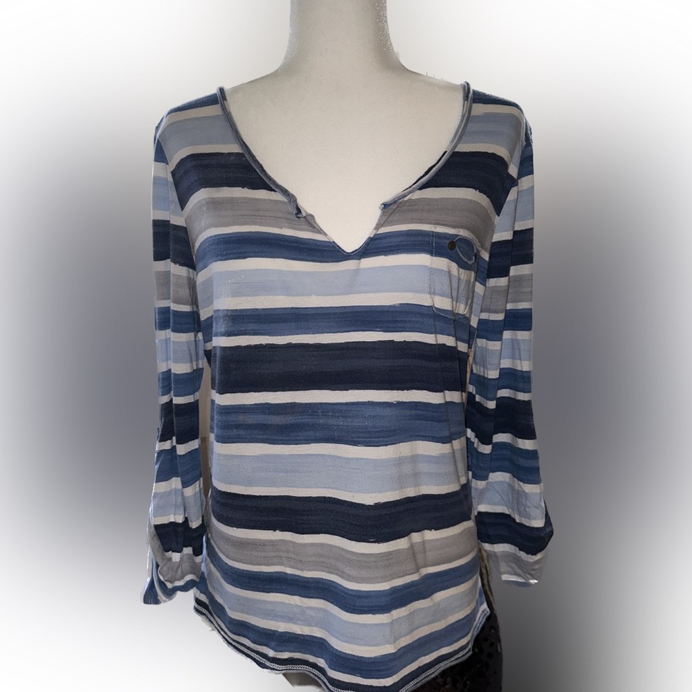 a.n.a Blue White Striped V Neck Long Sleeved Shirt size PXL